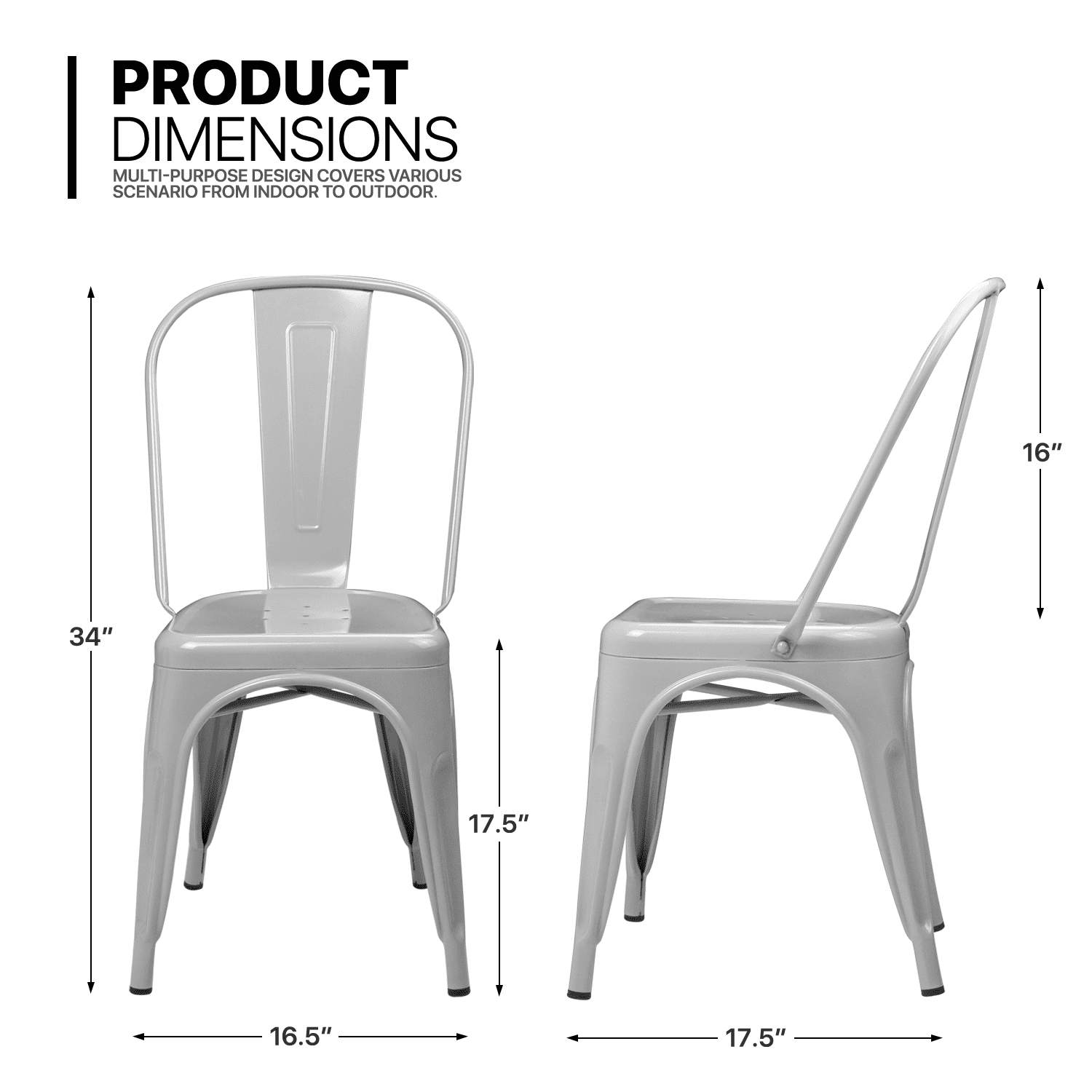 MoNiBloom Stackable Metal Dining Chairs Set of 4， with High Backrest， for Indoor Outdoor Restaurant， Gary