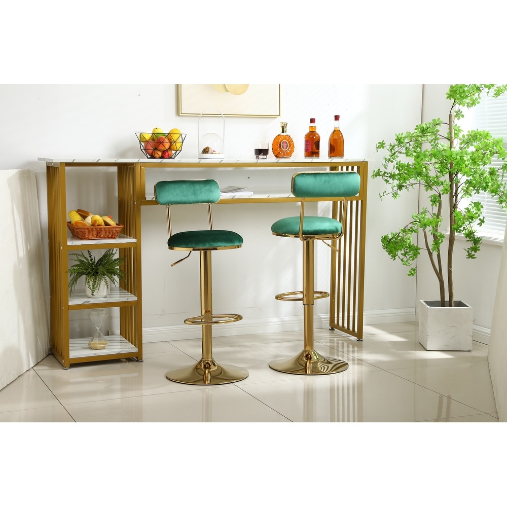 Modern Bar Stools Set of 2  Velvet Height Adjustable Barstools  Armless Kitchen Island Counter Chairs with Back   Footrest