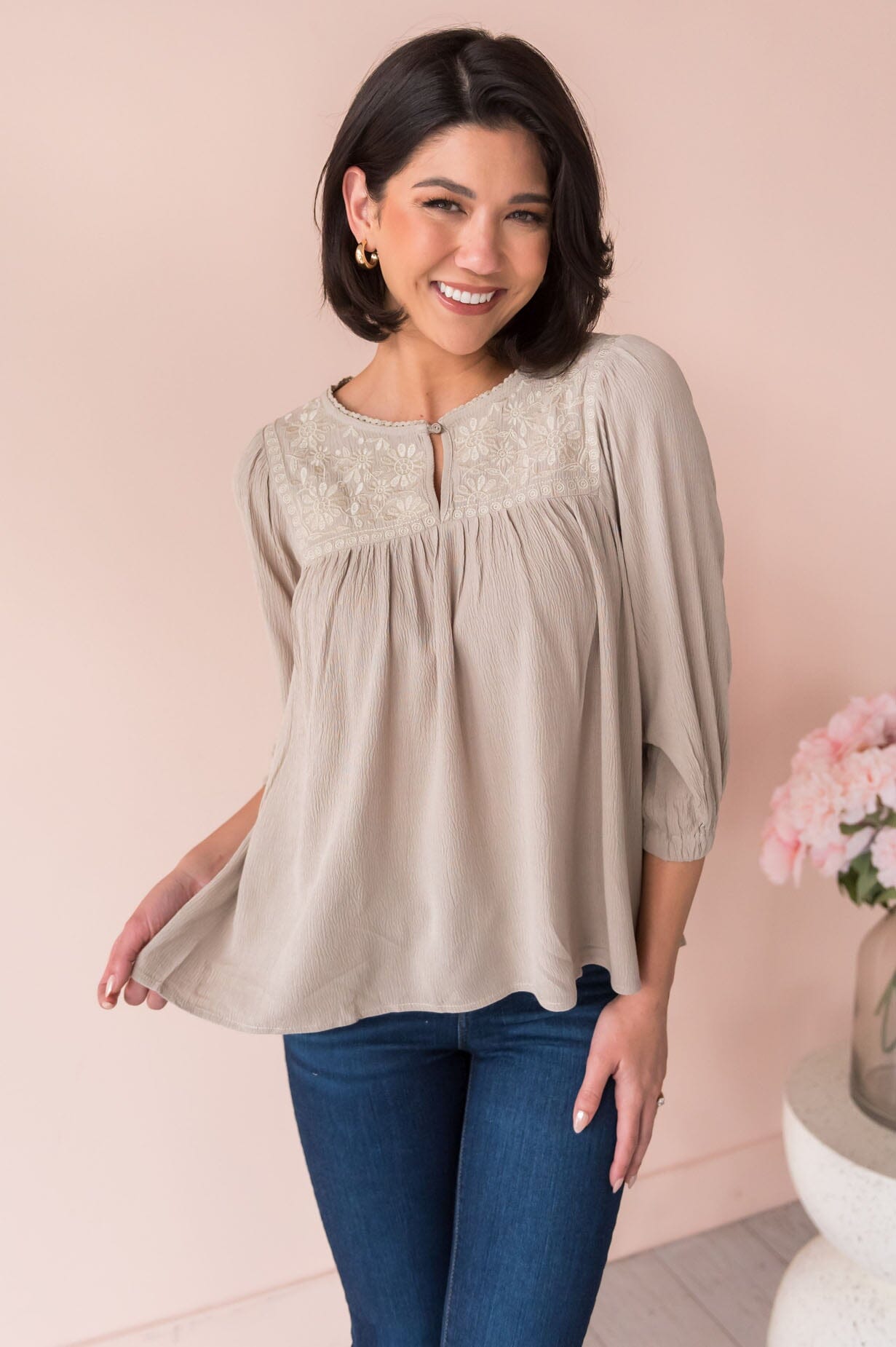 Mix It Up Modest Embroidered Top