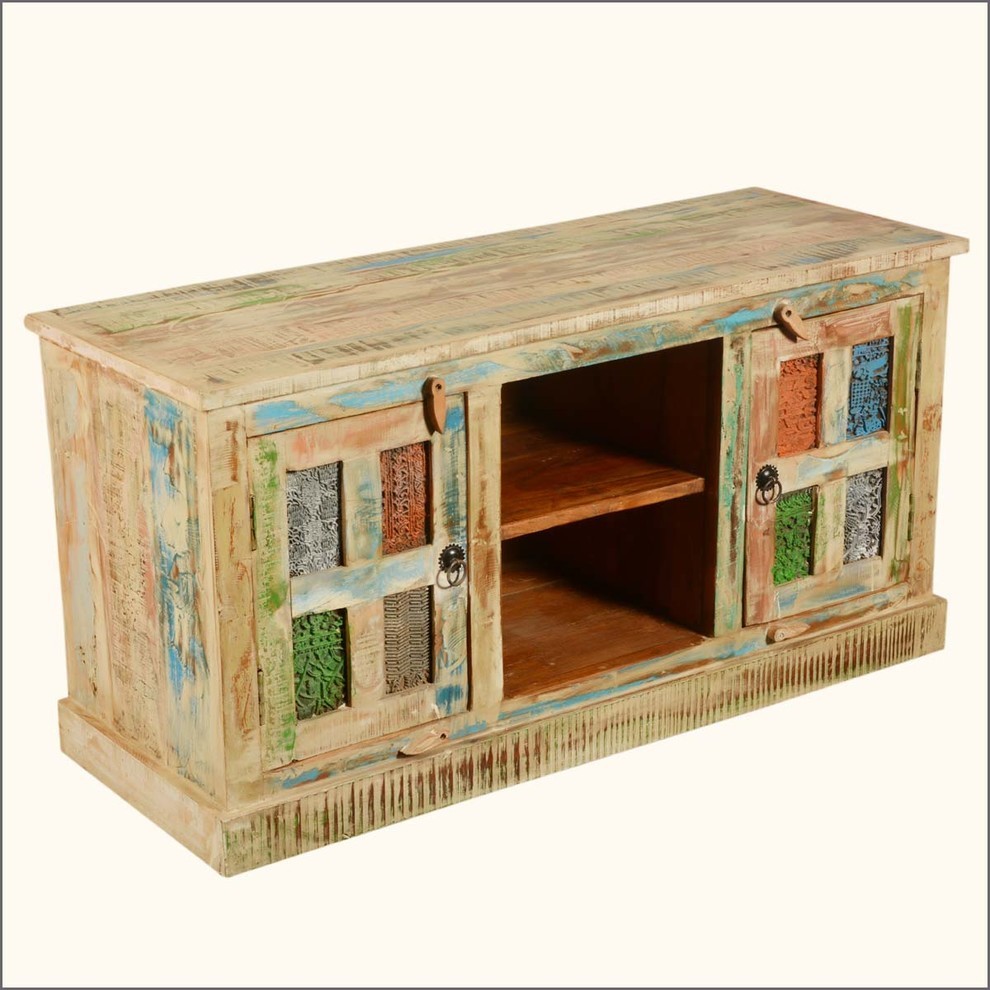 Rainbow Windows Rustic Reclaimed Wood TV Stand Media Console   Rustic   Entertainment Centers And Tv Stands   by Sierra Living Concepts Inc  Houzz