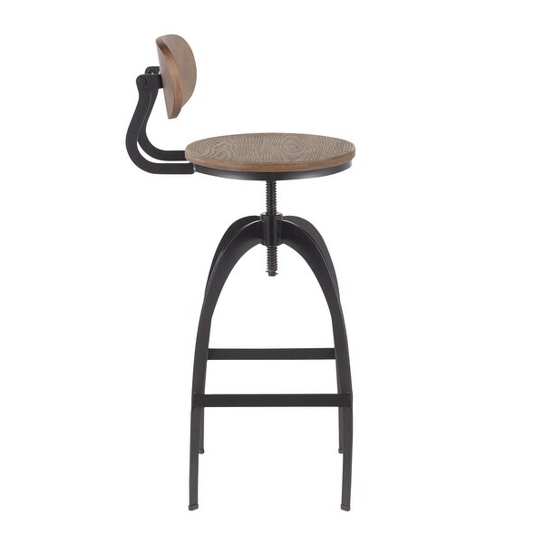 Lumisource Dakota Industrial Mid-Back Barstool in Black Metal and Medium Brown Wood-Pressed Grain Bamboo