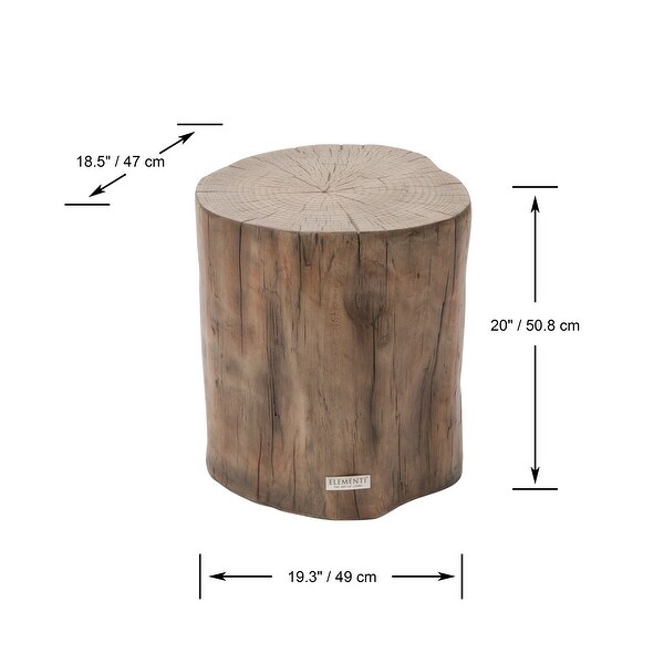 ELEMENTI Daintree Concrete 20'' End Table，Natural Style，Stump，Tree Trunk，Side Table for Patio，Living Room，Indoor，Outdoor