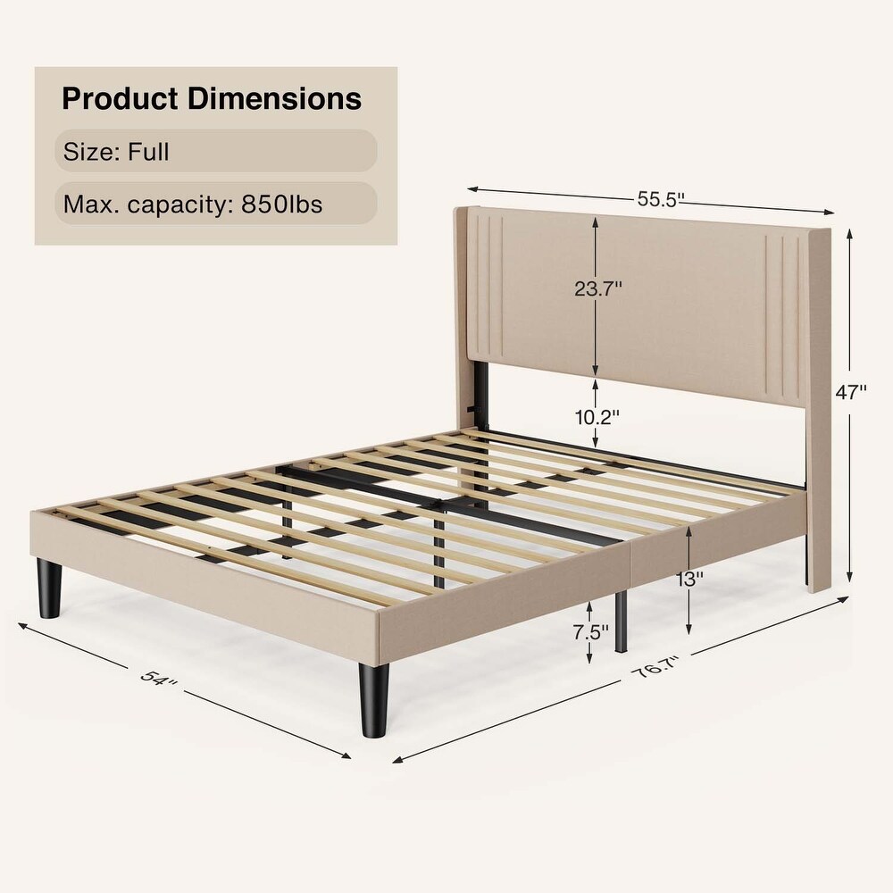 Queen/ Full Wingback Platform Bed Frames with Under bed Storage