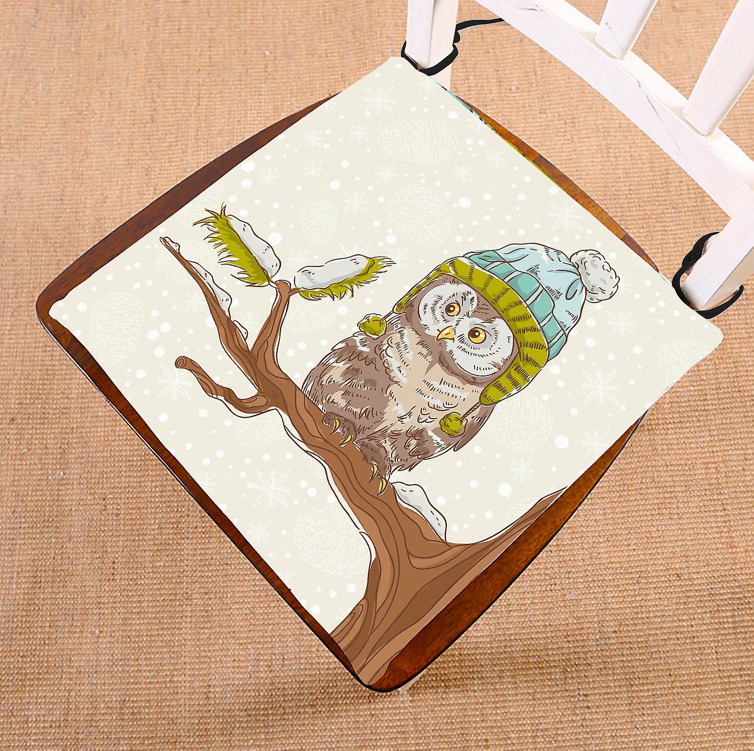 Christmas Owls Theme Chair Pad， Cute Night Owl On The Branch Seat Cushion Chair Cushion Floor Cushion 40x40 Cm