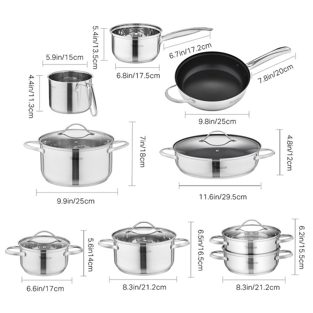 Velaze Miki Stainless Steel Induction Safe Cookware Set Wint Glass Lip