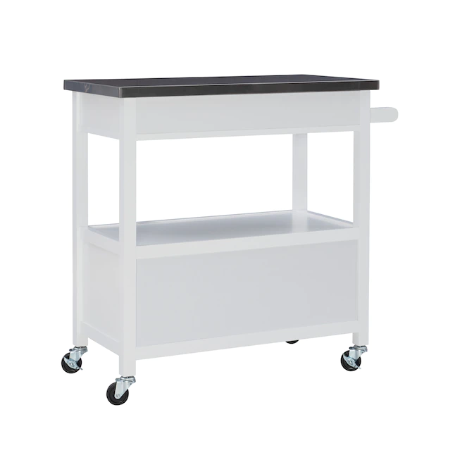 Linon KI106WHT01U White Wood Base with Stainless Steel Metal Top Rolling Kitchen Cart (37.5-in x 18-in x 36-in)