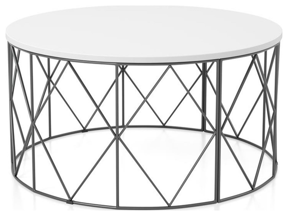 Bowery Hill Industrial Wood Round Coffee Table in White Finish   Transitional   Coffee Tables   by Homesquare  Houzz