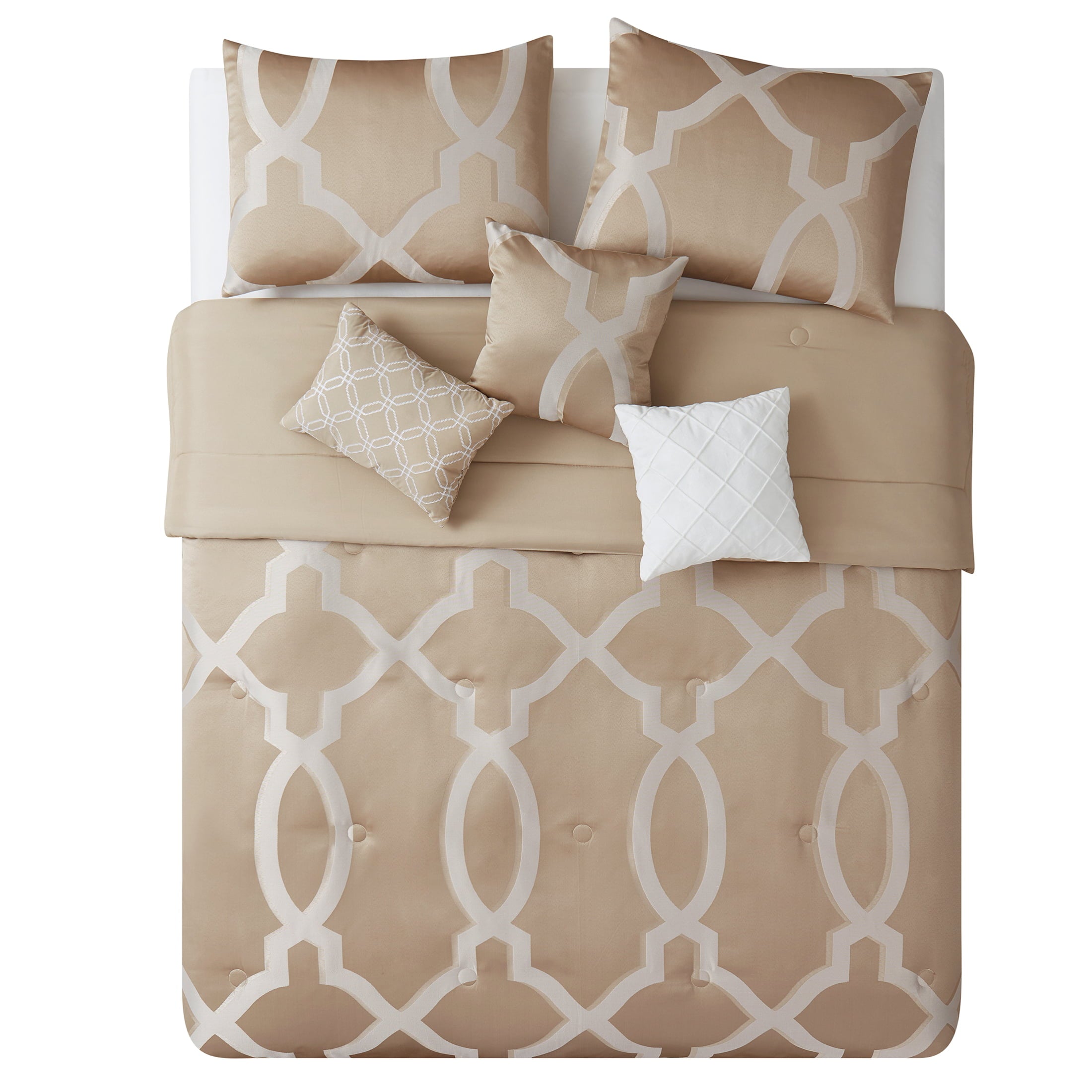 Mainstays Artemis 7-Piece Taupe Trellis Polyester Comforter Set， King