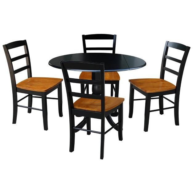 5pc Dining Set With A Dual Drop Leaf Dining Table With 4 Ladder Back Dining Chairs Black cherry International Concepts