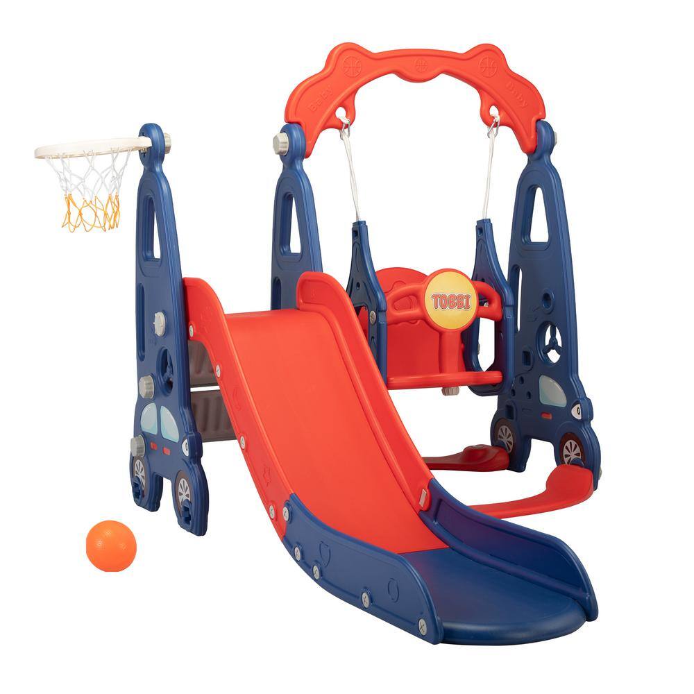 Nyeekoy 3 in 1 Kids Slide and Swing Set Toddler Climber Playset Indoor Outdoor Playground Blue Red TH17Y0822