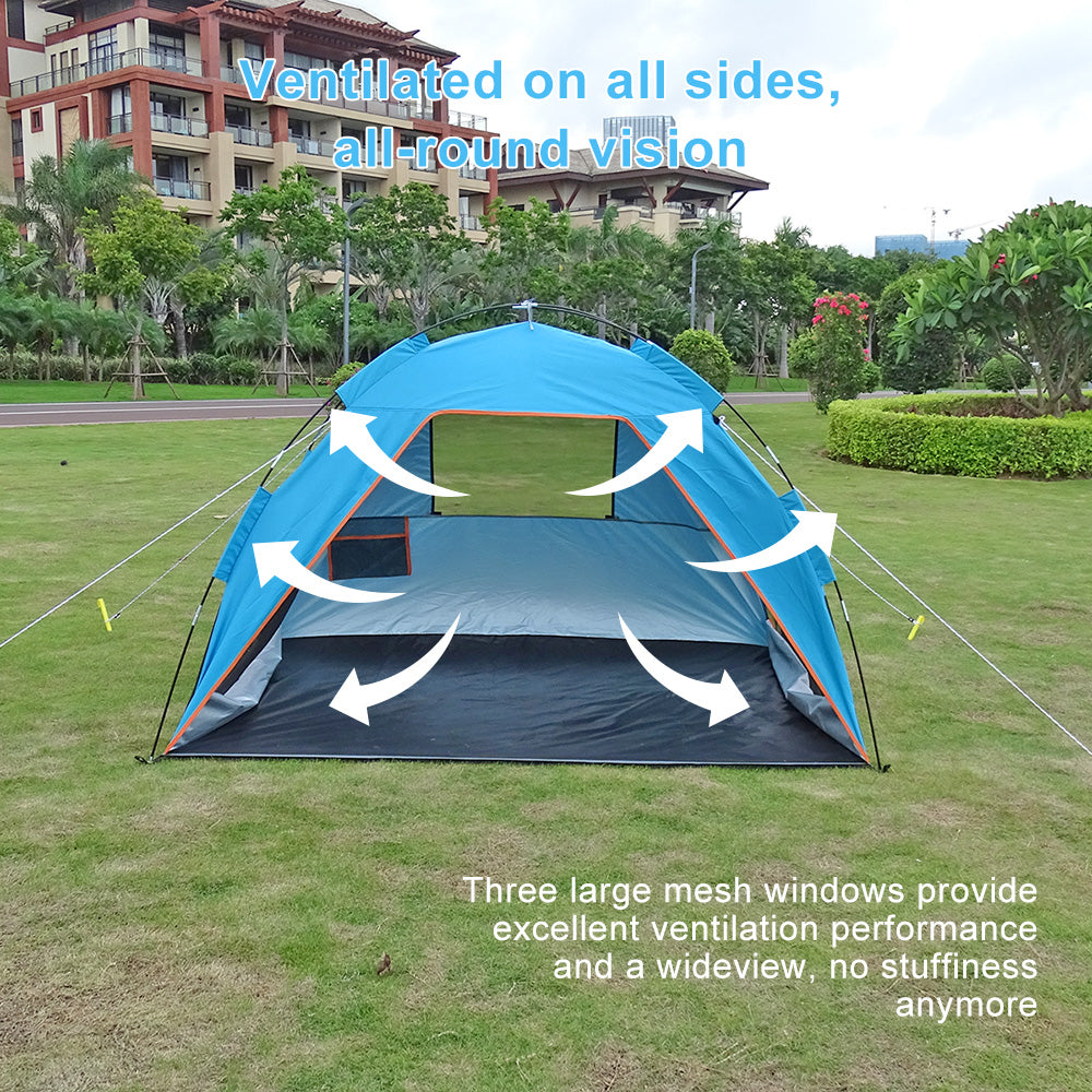 Family Beach Tent for 3-4 Person Easy Setup Garden Patio Shade Portable Beach Sun Shelter Canopy Blue