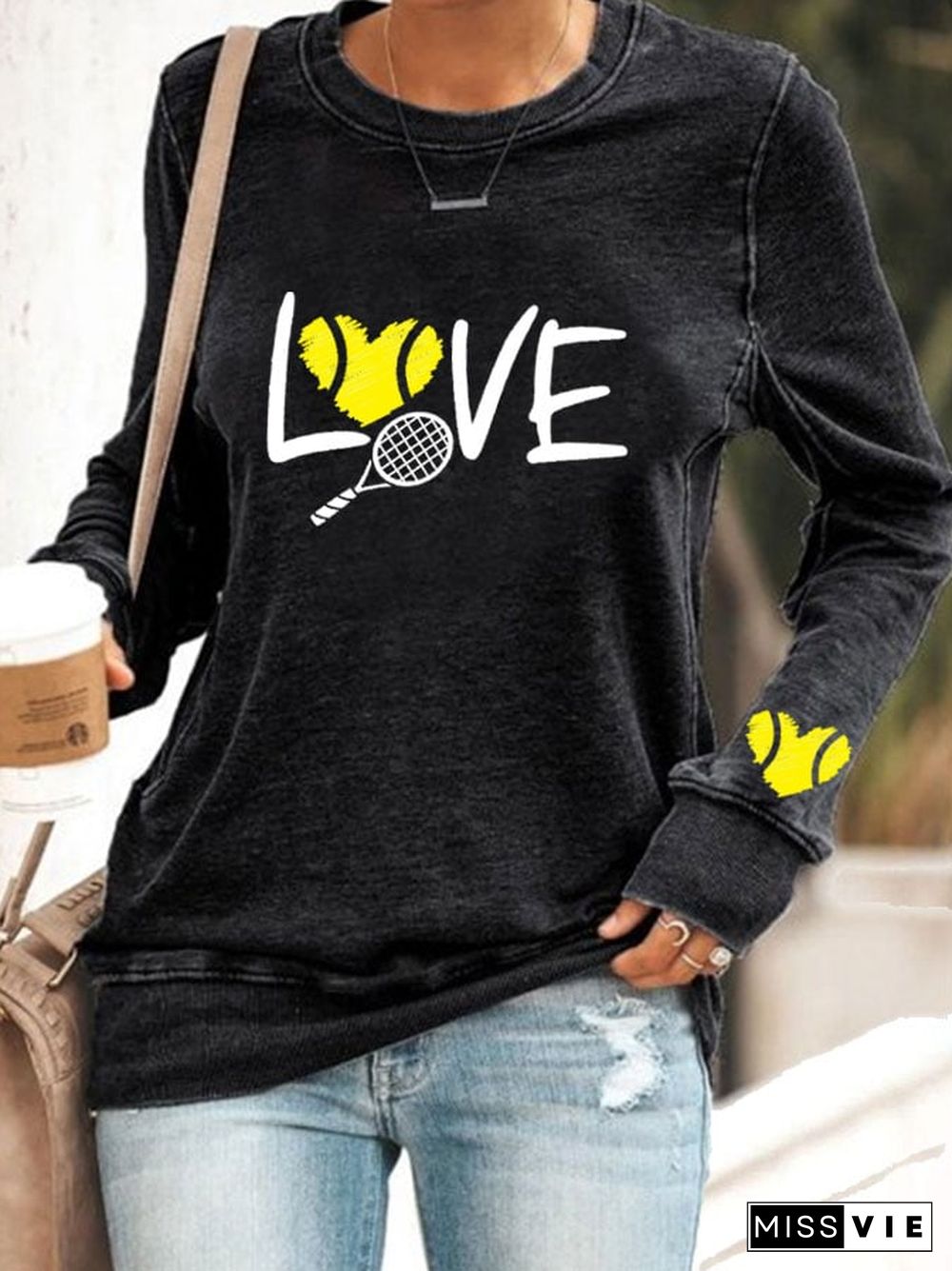 Women's love tennis printed casual sweatshirt