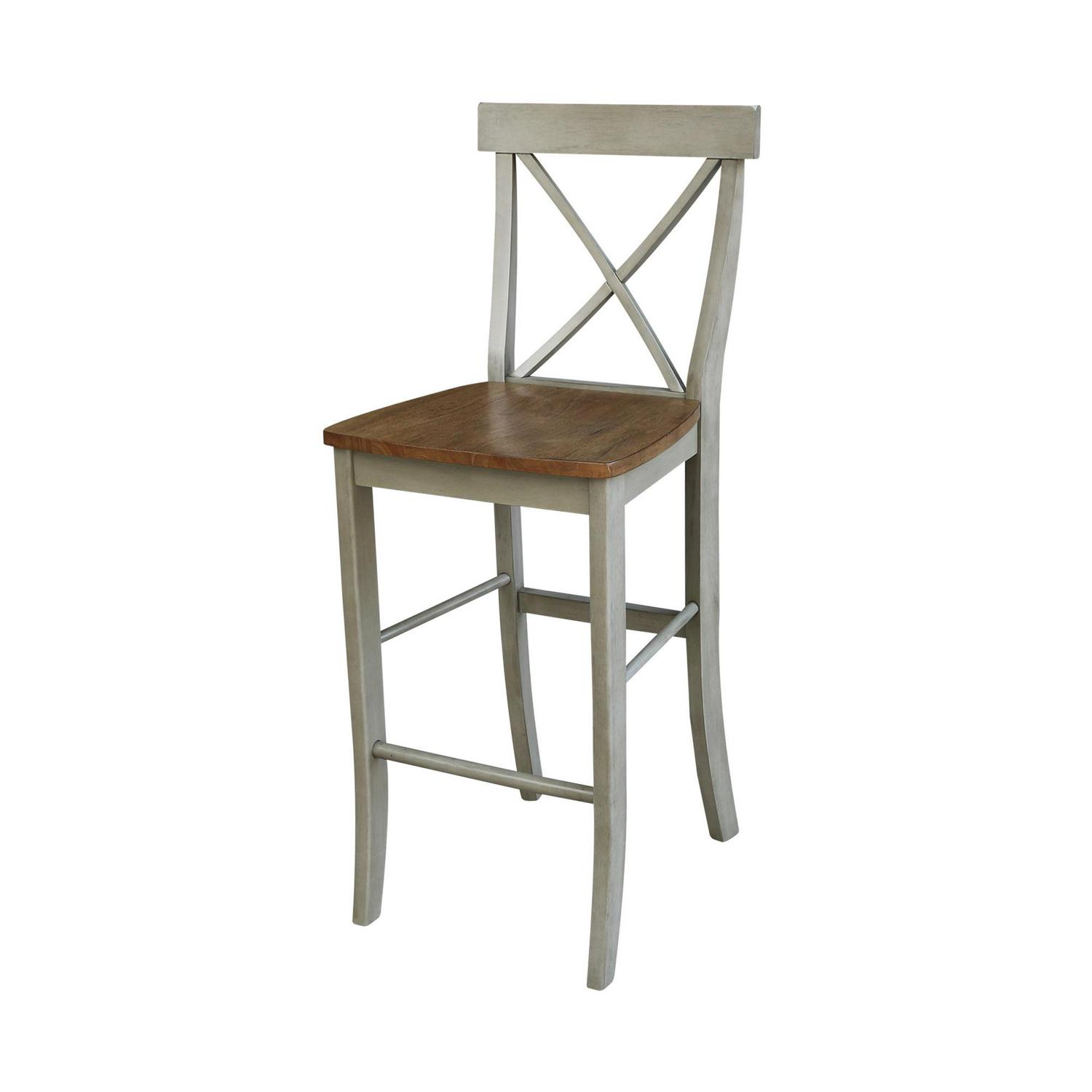 International Concepts Wood Cross Back Bar Height Stool  30 Seat Height  Distressed Hickory/Stone