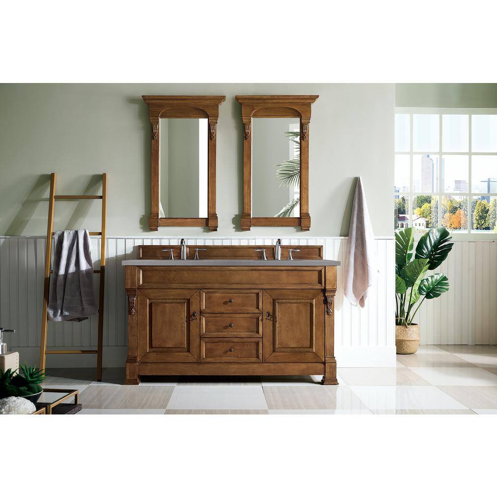 James Martin Vanities Brookfield 60 in. W x23.5 in.D x 34.3 in. H  Double Vanity in Country Oak with Quartz Vanity Top in Grey Expo 147-114-5671-3GEX