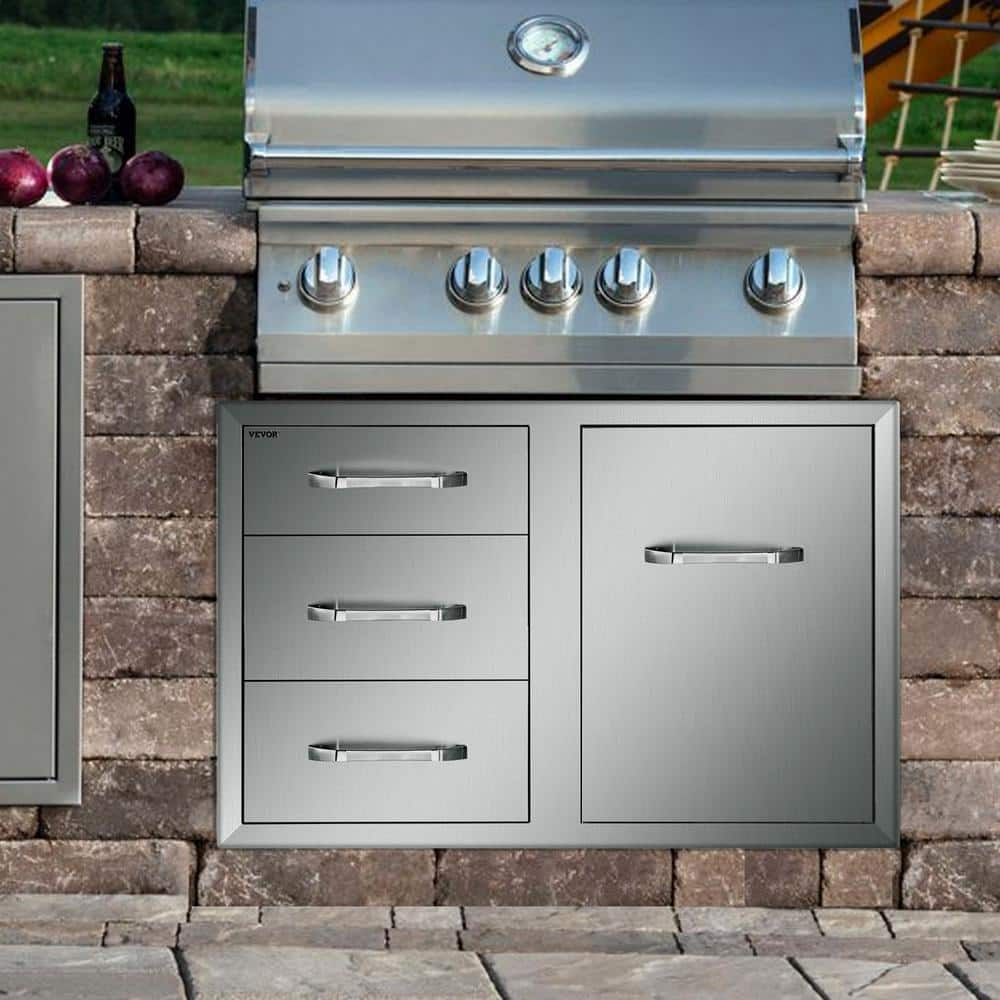 VEVOR Outdoor Kitchen Door Drawer Combo 29.5 in. W x 22.6 in. H x 21.7 in. D Access Drawers with Adjustable Garbage Ring CTG22.5X30X230001V0