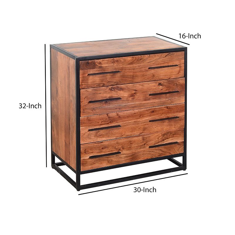 Handmade Dresser with Grain Details and 4 Drawers， Brown and Black