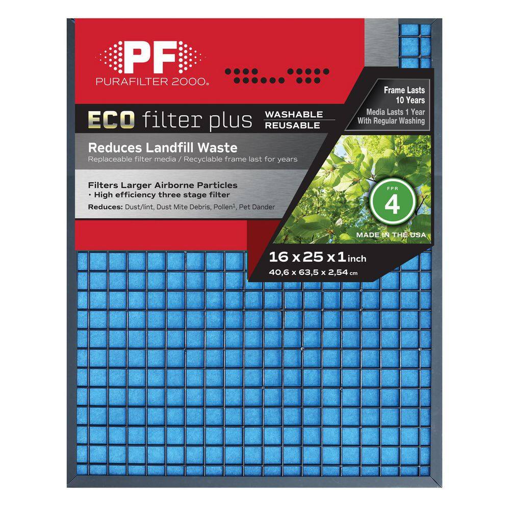 PURAFILTER 2000 16 in. x 25 in. x 1 ECO Washable Air Filter FPR4 PFWP1625FPR