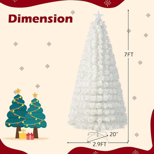 Costway 5FT/6FT/7FT PreLit Christmas Tree Fiber Optic SnowFlocked