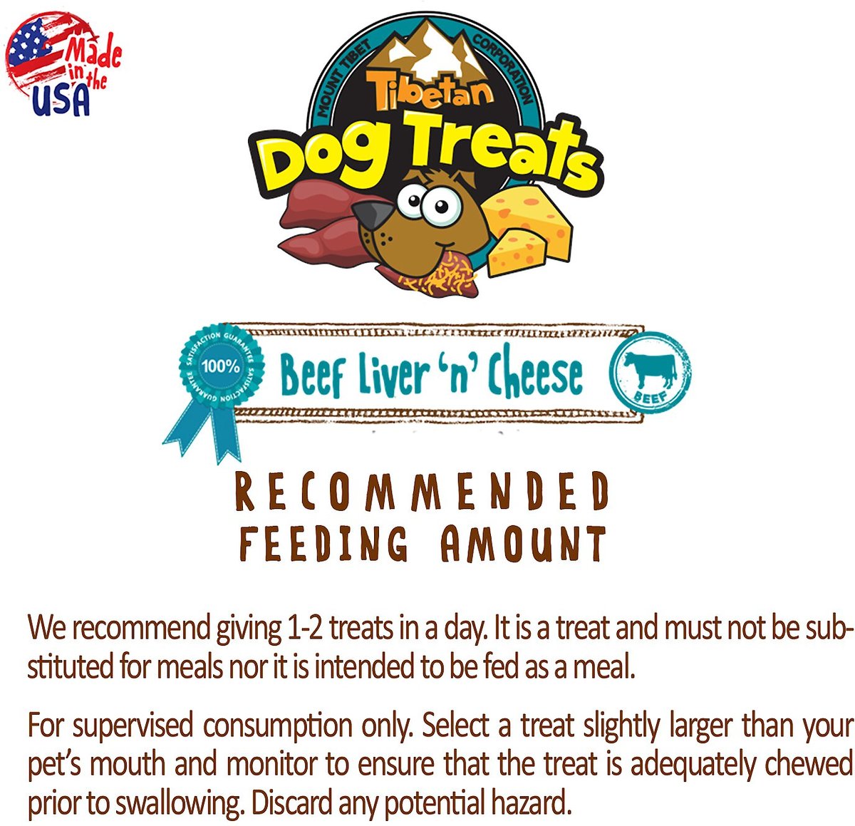 Tibetan Dog Treats Beef Liver 'n' Cheese Grain-Free Dehydrated Dog Treats， 3.5-oz pouch