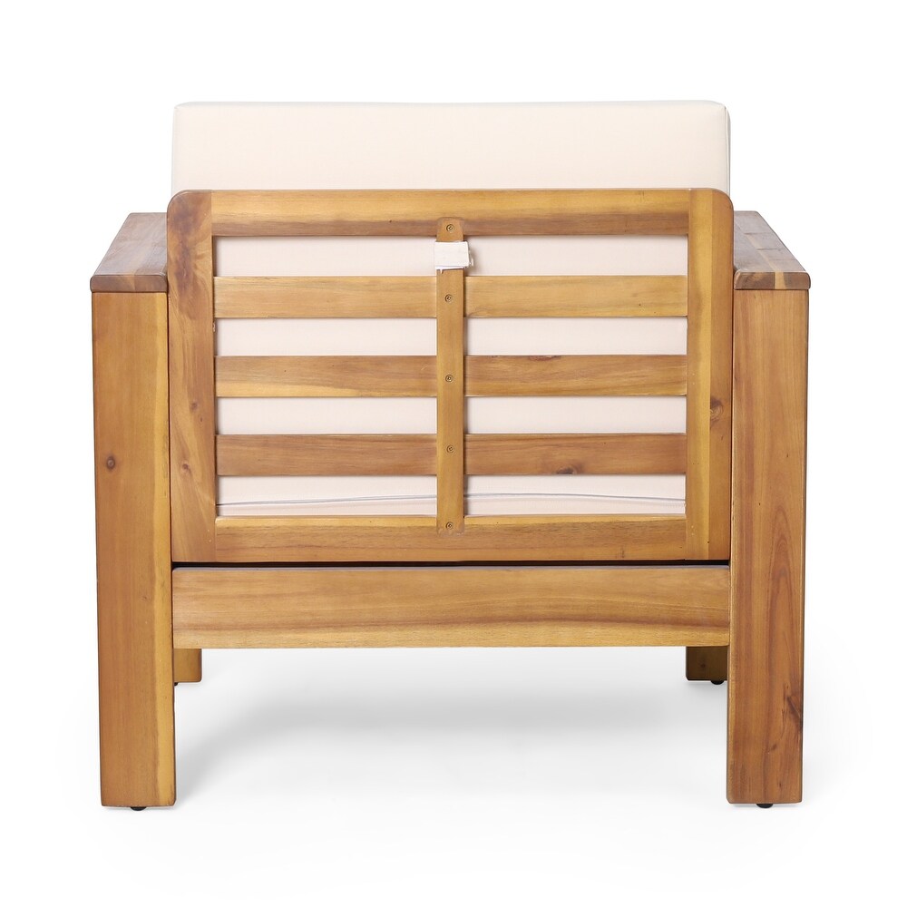 Louver Acacia Wood Outdoor Club Chairs with Cushions by Christopher Knight Home