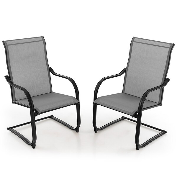 2PCS CSpring Motion Patio Dining Chairs All Weather Black/Grey