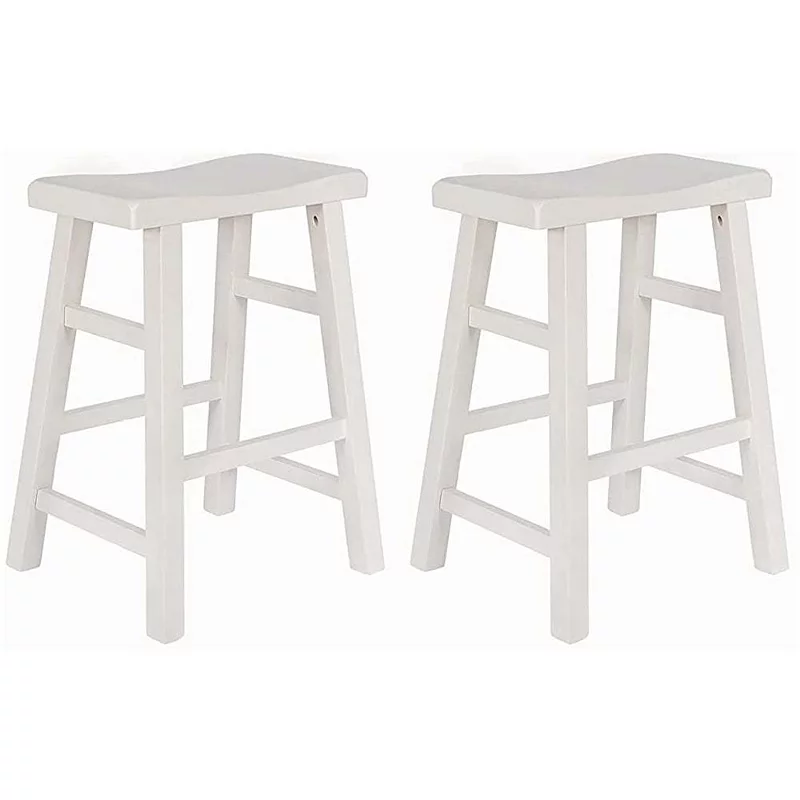 eHemco Heavy-Duty Solid Wood Saddle Seat Kitchen Counter Height Barstools， 24 Inches， Set of 2