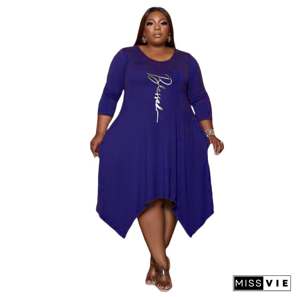 Plus Size Loose Long Sleeve Irregular Dress