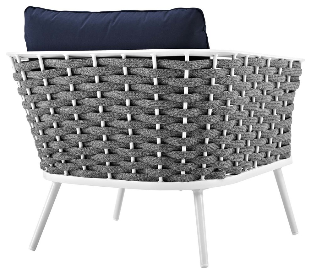 Stance Outdoor Patio Aluminum Armchair  White Navy   Midcentury   Outdoor Chaise Lounges   by Kolibri Decor  Houzz