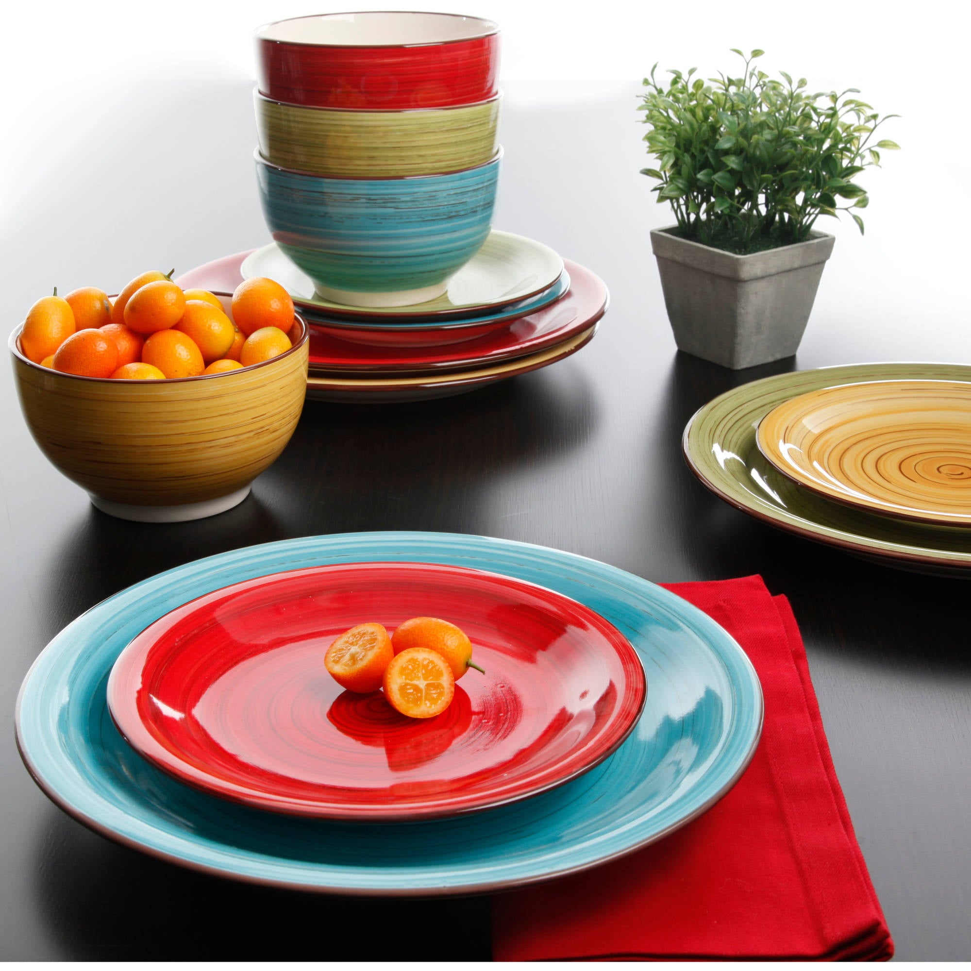 Better Homes and Gardens Festival Dinnerware， Assorted Colors， Set of 12