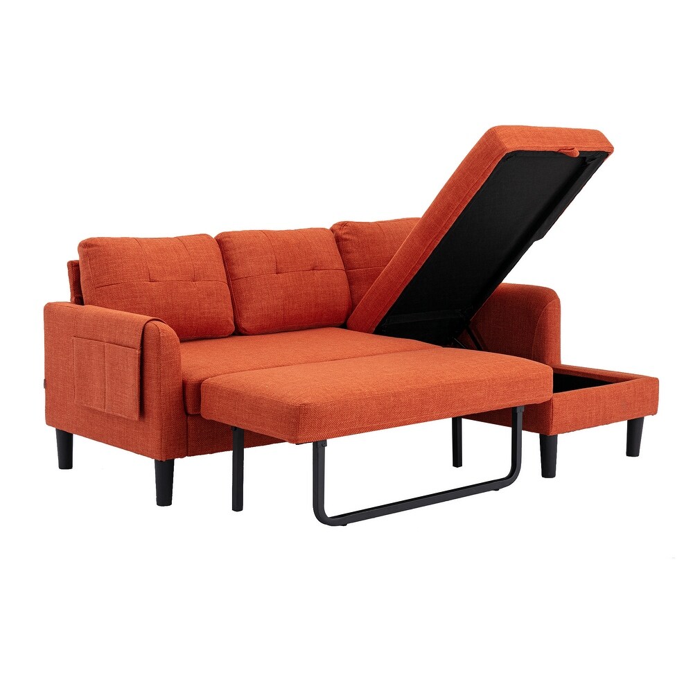 Reversible Sectional Sleeper Sofa with Storage Chaise Orange