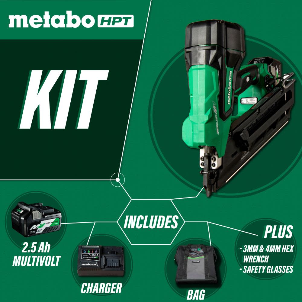 Metabo HPT Multivolt Cordless Framing Nailer Kit 3 ½” 30deg Clipped Head Paper Strip