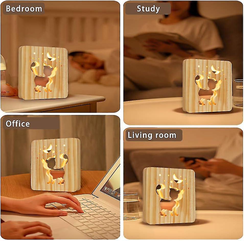 Wooden Led Lamps For Bedrooms， 3d Creative Table Lamps， Thick Bedside Lamps