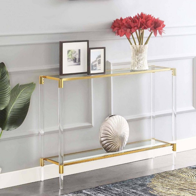 Royal Crest 2 Tier Acrylic Glass Console Table Gold glass Breighton Home