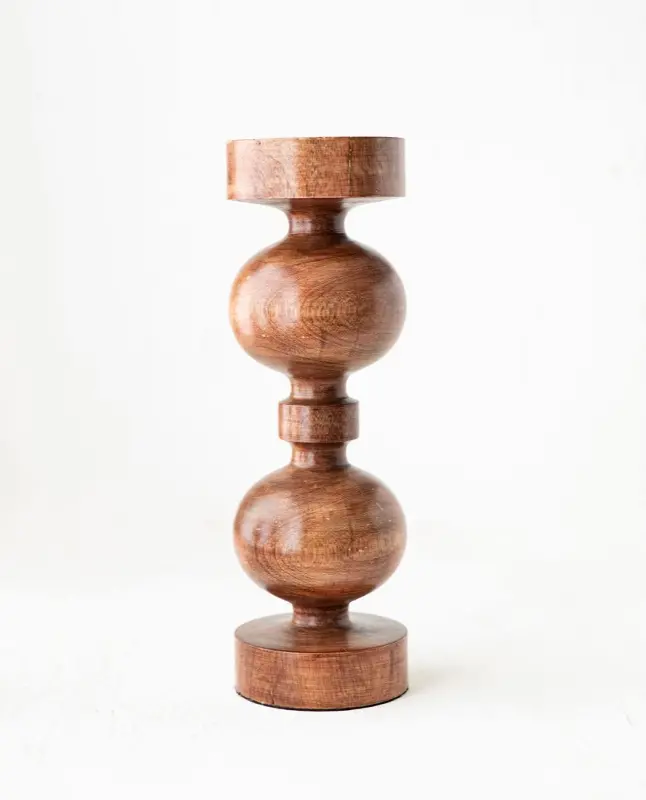 9 Inch Red Mango Wood Candle Holder