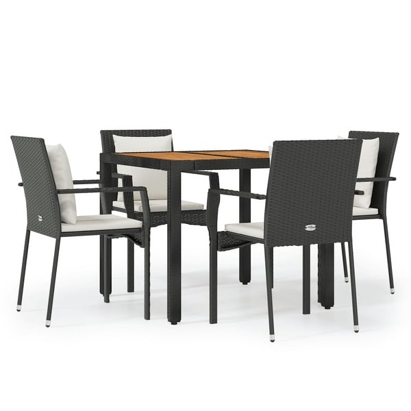 vidaXL 3 Piece Patio Dining Set with Cushions Black Poly Rattan