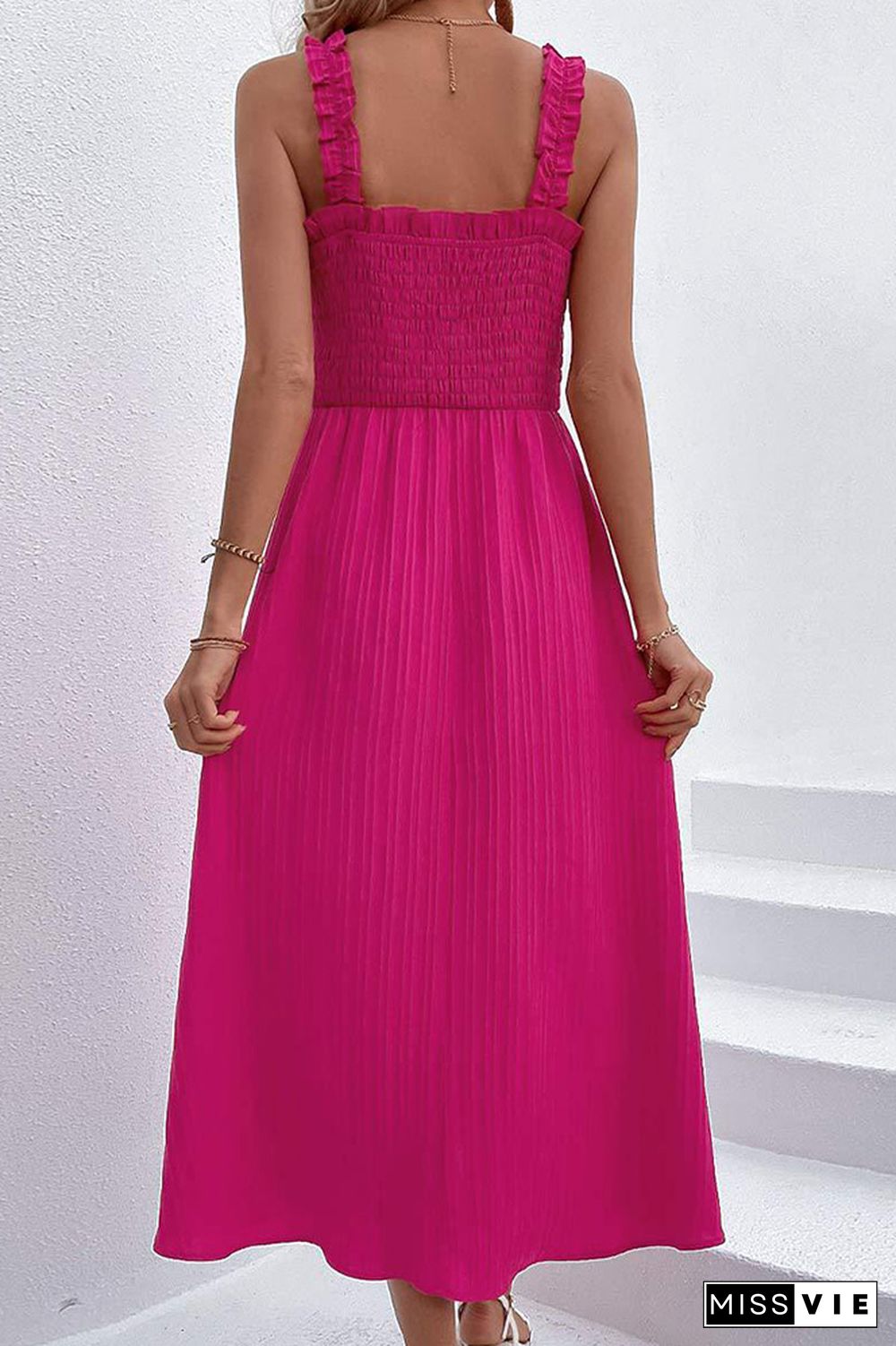 Rose Smocked Buttoned Maxi Cami Dress