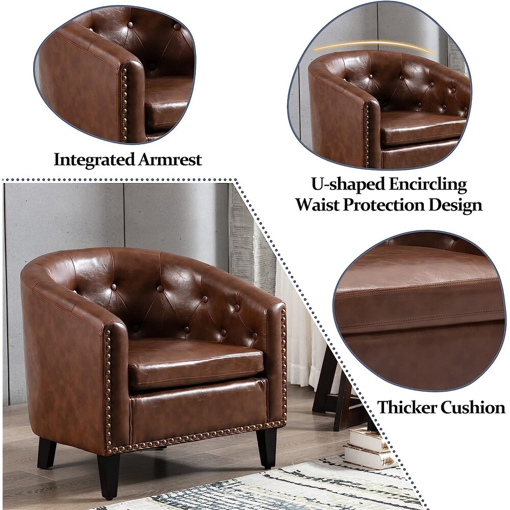 Modern Linen Fabric Tufted Club Chair Comfortable Reading Tub Armchair for Living Bedroom