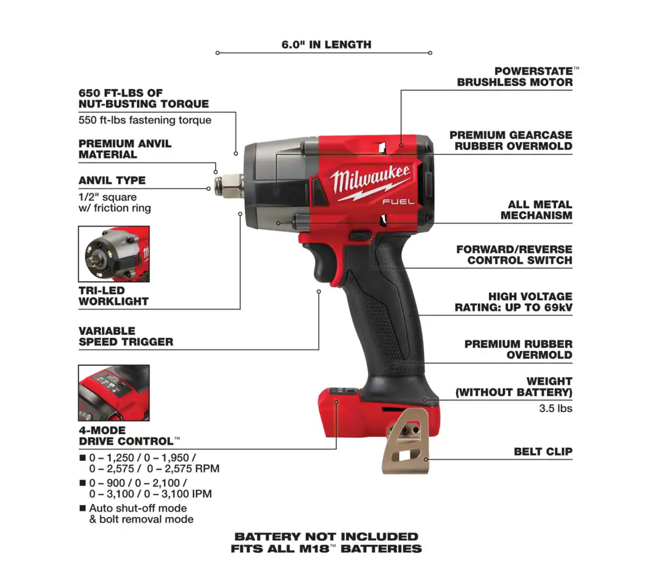 Milwaukee 2962-20-49-66-7024 M18 FUEL GEN-2 18V Lithium-Ion Mid Torque Brushless Cordless 1/2 in. Impact Wrench with Socket Set (8-Piece)