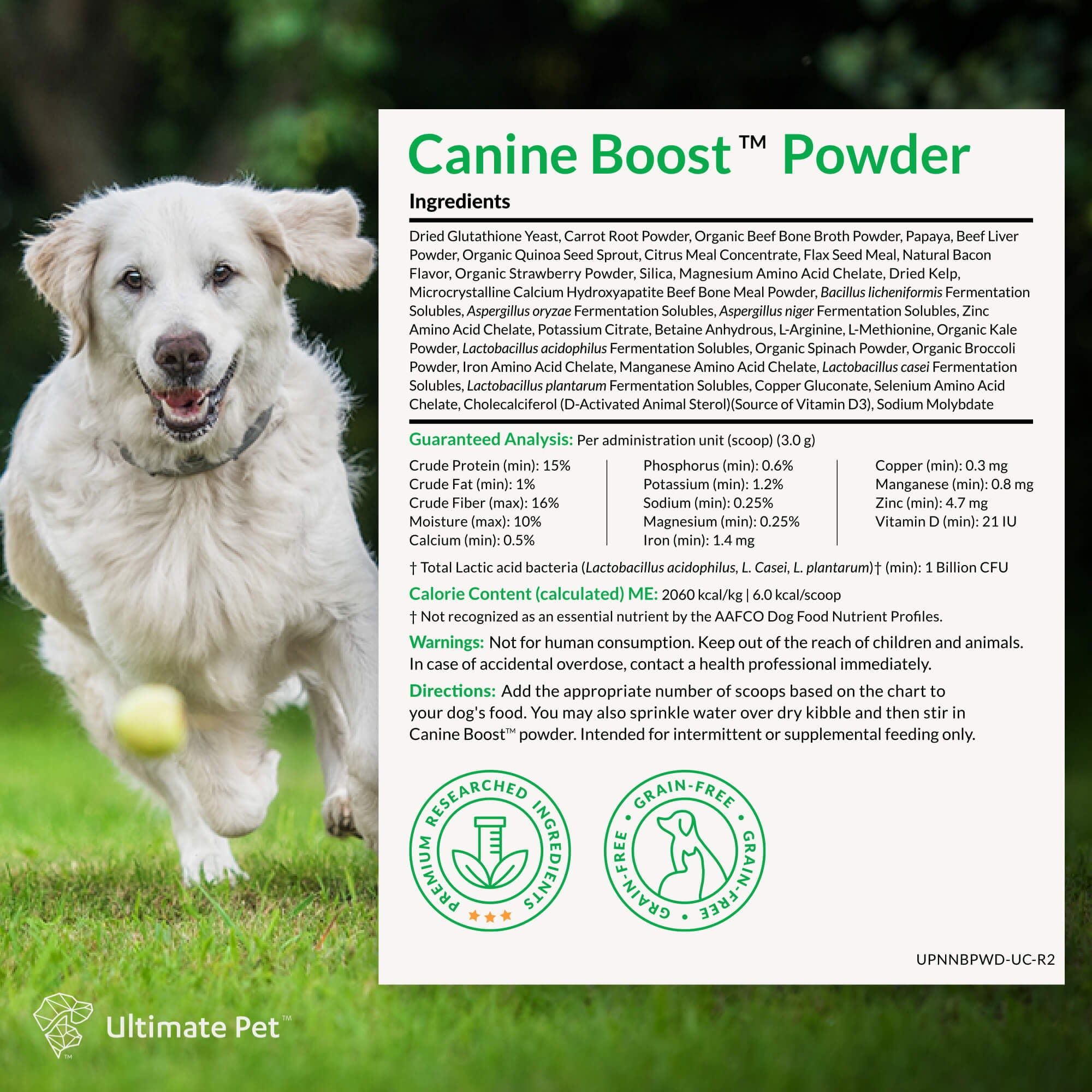 Ultimate Pet Nutrition Canine Boost Powder Supplement for Dogs， 3.17 oz.