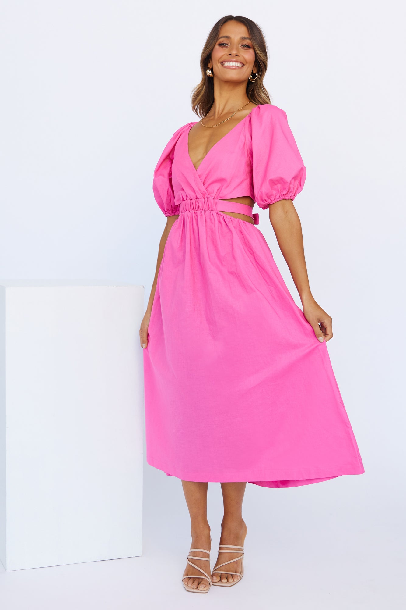 Not A Second Midi Dress Hot Pink