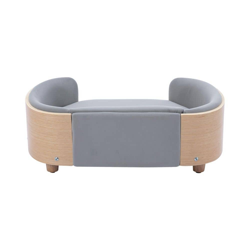 38.58 in. W Dog Bed Pet Sofa With Solid Wood Legs and Bent Wood Back Velvet Cushion Walnut in Light Gray DOGBED368KANS