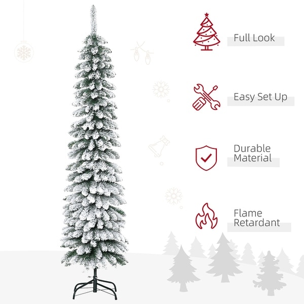 HOMCOM 6' Slim Flocked Christmas Tree with Stand