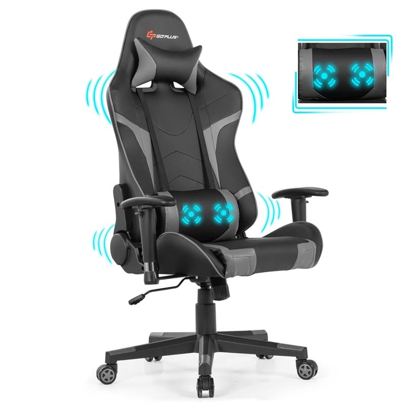 Ergonomic Swivel Massage Gaming Chair Recliner, E-Sport Gamer Racing Chair, Computer Office Chair with Headrest & Lumbar Support