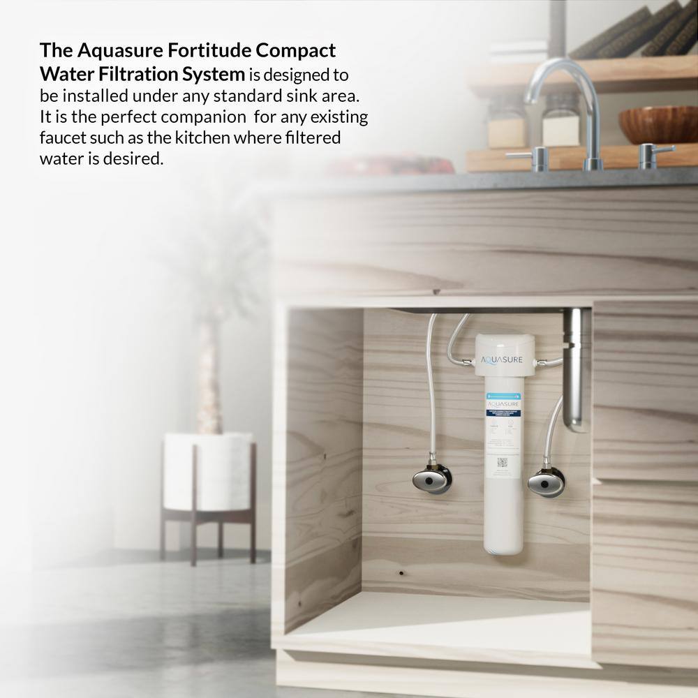 AQUASURE Fortitude Compact Under Sink Multi-Purpose Water Filtration with CarbonKDF Reduces Chlorine Lead Taste and Odor AS-FC50H-CK