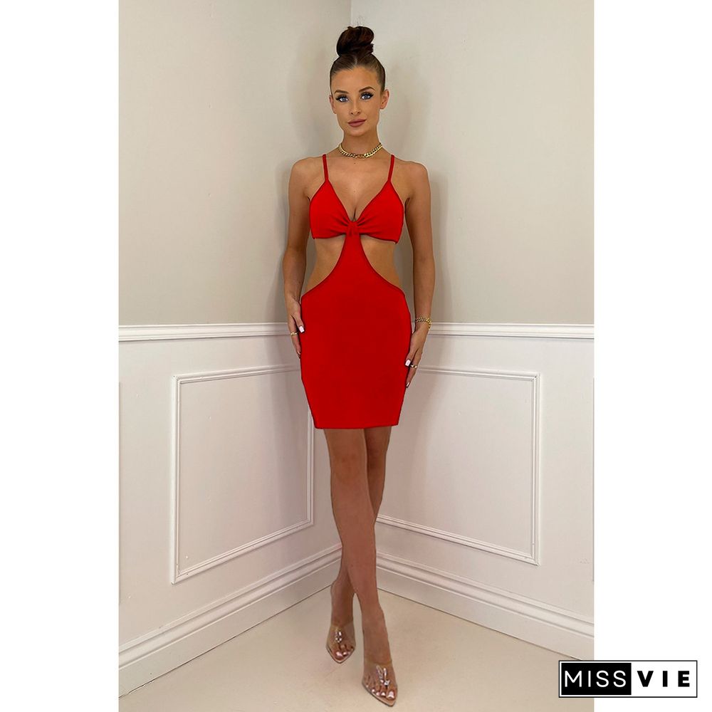 Backless Cut Out Spaghetti Strap Bodycon Sexy Dress