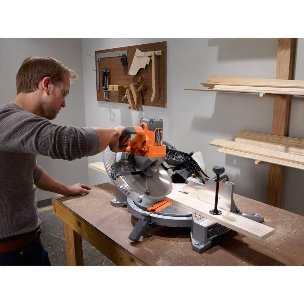 RIDGID 15 Amp Corded 12 in. Dual Bevel Miter Saw with LED Cutline Indicator and 18V Cordless 10 oz. Caulk and Adhesive Gun R4123-R84044B