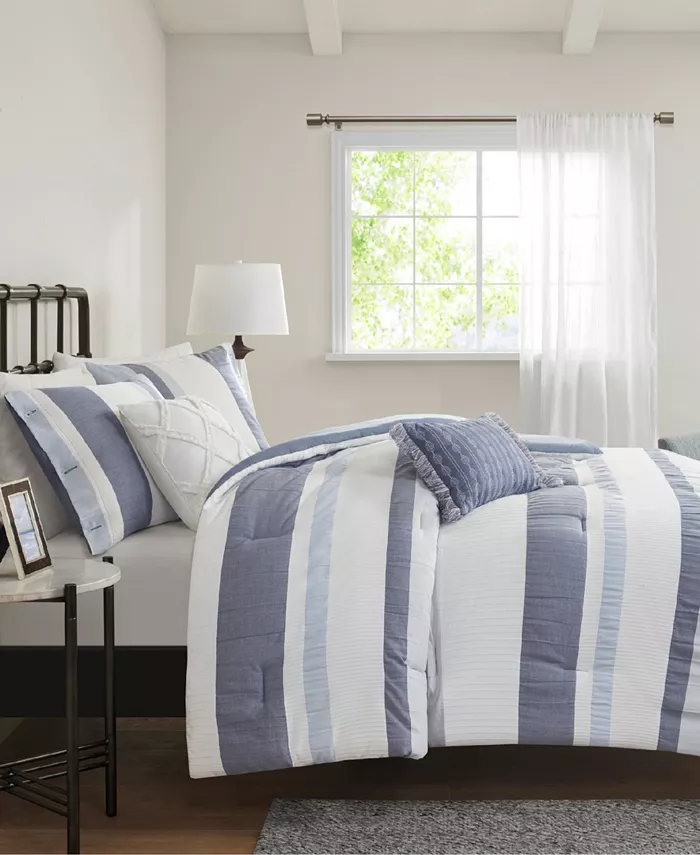 Madison Park Allegany Striped 5 Piece Jacquard comforter Set， Full Queen