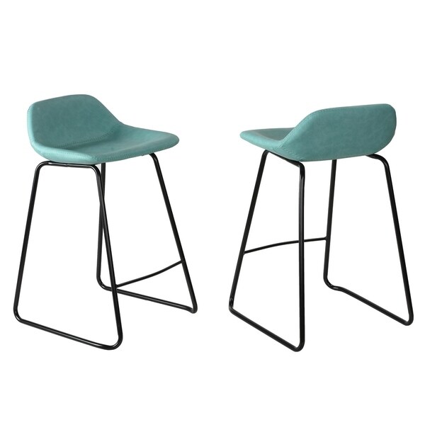 Cortesi Home Ava Counterstools in Aqua Blue Faux Leather (Set of 2) - 24