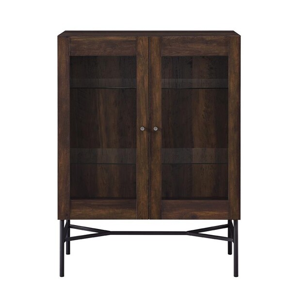 2 Doors Accent Cabinet with 4 Shelves in Dark Pine and Gunmetal