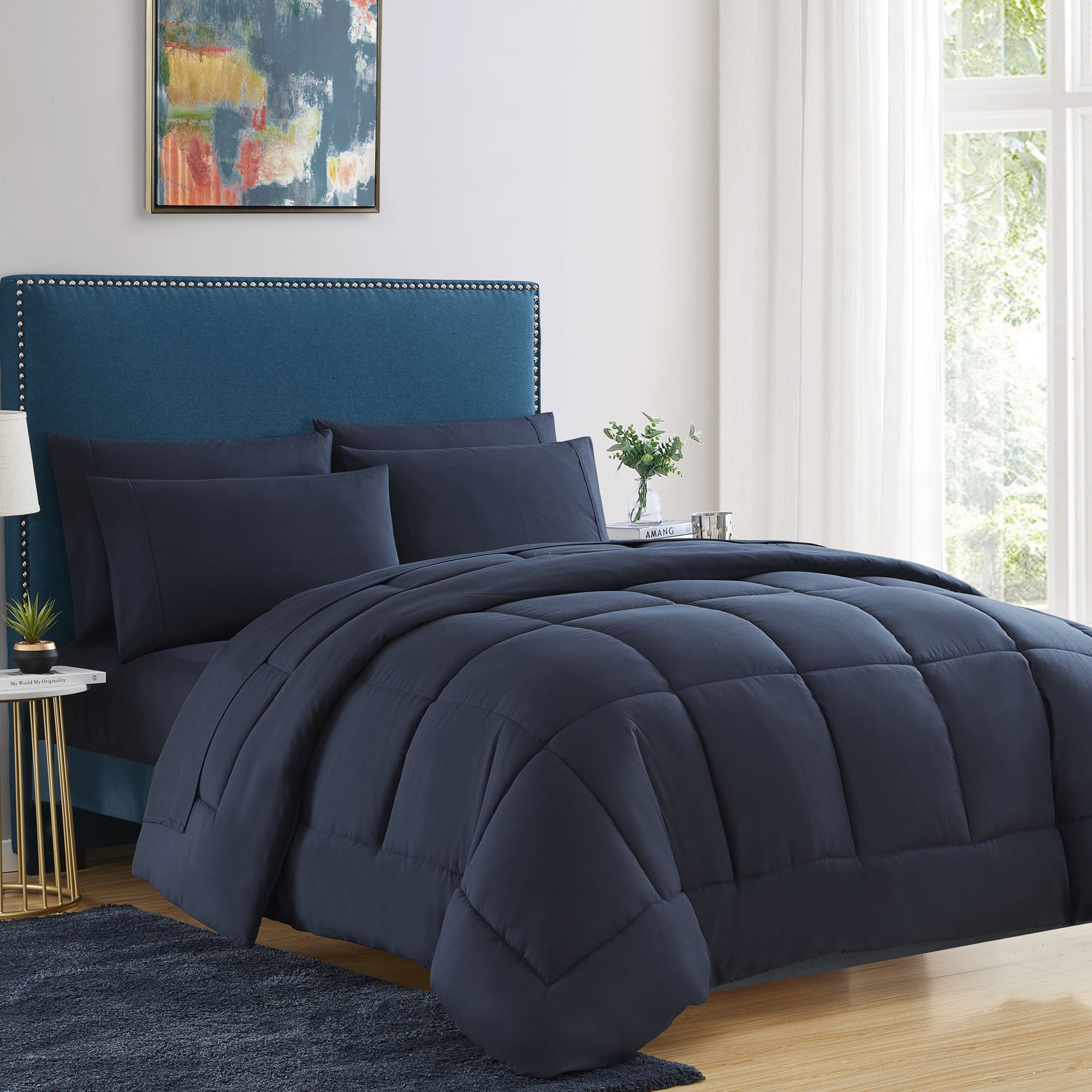 Luxury 5 Piece Bed in a Bag Down Alternative Comforter and Sheet Set - Navy - Twin